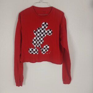 Disney Mickey Mouse Long sleeve crop tee Checkered Red M‎